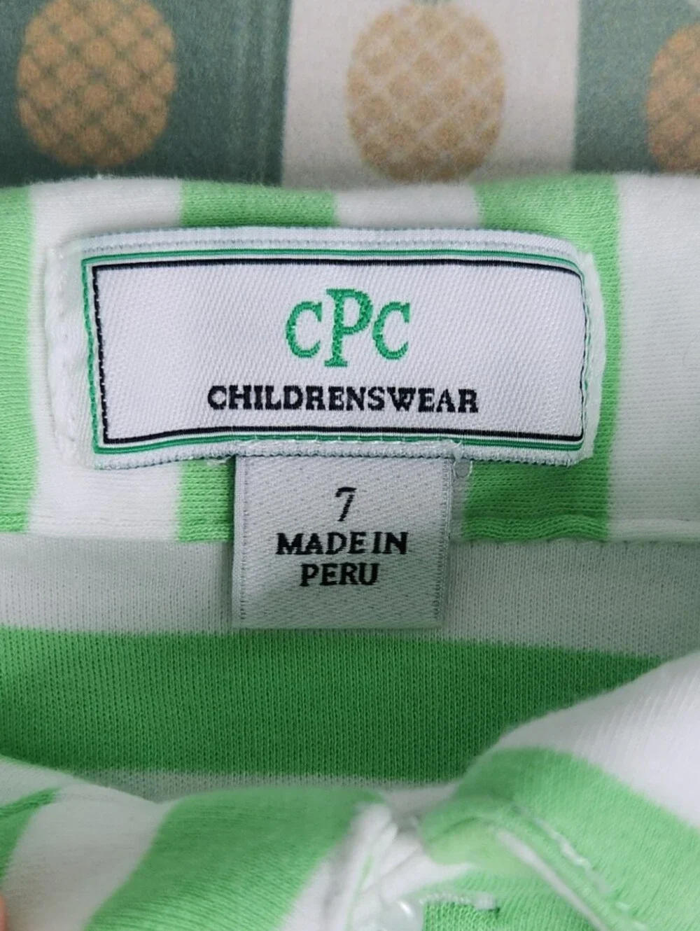 CPC Striped Polo Shirt in Light Green & White - Kids